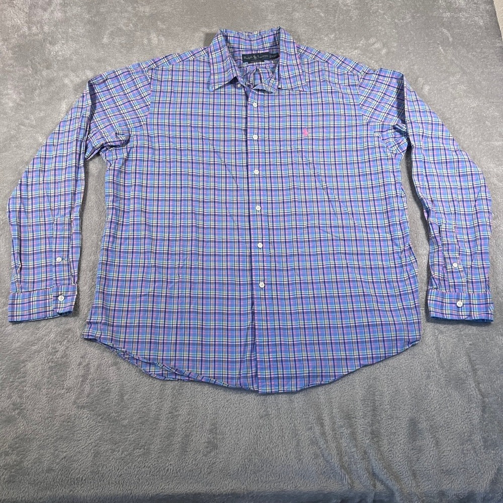 Ralph Lauren Shirt XXL Multicolor Plaid Custom‎ Fit Button Down Long Sleeve Work